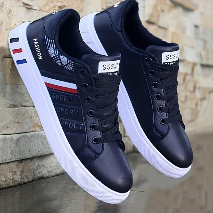 Scarpe Da Skate Da Uomo In Stile Street Solido Alla Moda, Comode Scarpe Da Ginnastica Casual Con Lacci Antiscivolo Per Le Attività All'aperto Da Uomo - immagine 4