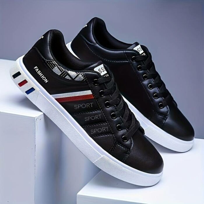Scarpe Da Skate Da Uomo In Stile Street Solido Alla Moda, Comode Scarpe Da Ginnastica Casual Con Lacci Antiscivolo Per Le Attività All'aperto Da Uomo - immagine 2