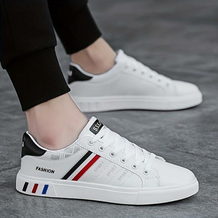 Scarpe Da Skate Da Uomo In Stile Street Solido Alla Moda, Comode Scarpe Da Ginnastica Casual Con Lacci Antiscivolo Per Le Attività All'aperto Da Uomo - immagine 3